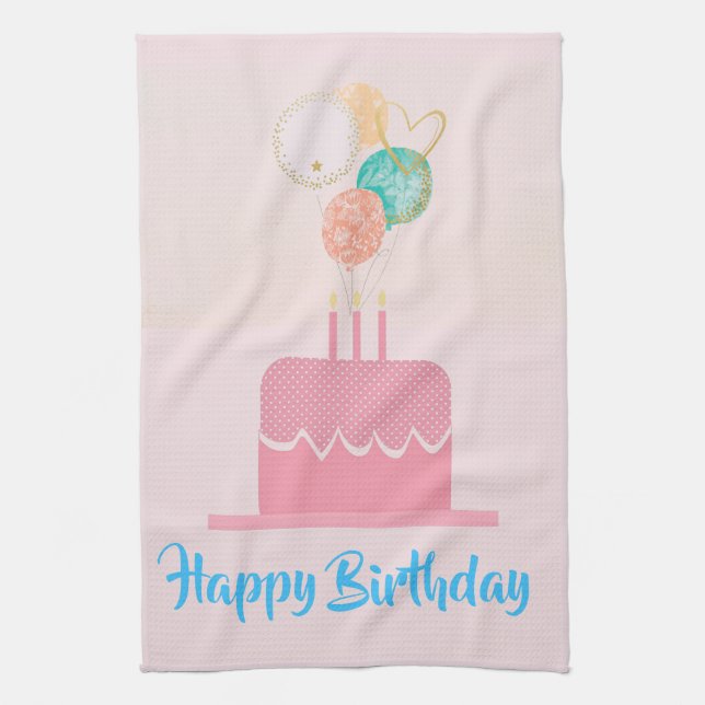 Pink Happy Birthday Kitchtuch Geschirrtuch (Vertikal)