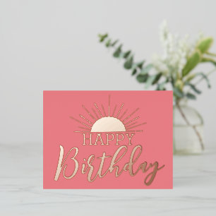 Pink Happy Birthday Sunshine Real Gold Folien Feiertagspostkarte