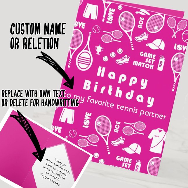 Pink 💗 Happy Birthday 🎾 Tennis Card Karte (Von Creator hochgeladen)
