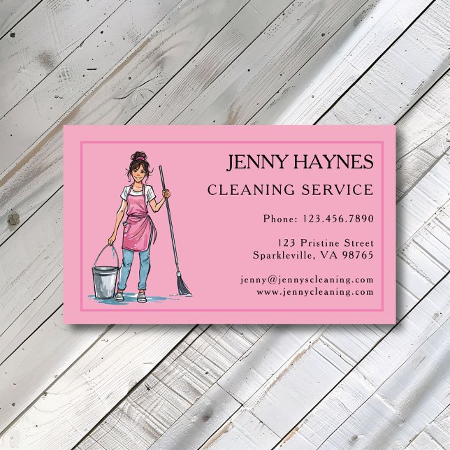 Pink Happy Bright Clean Cleaning Ladys Services Visitenkarte (Von Creator hochgeladen)
