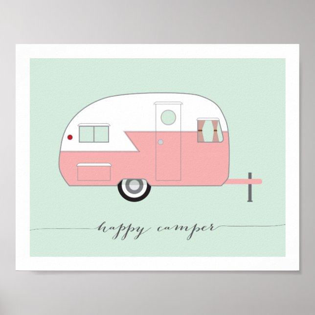 Pink Happy Camper Art Print 8 x 10 Poster (Vorne)