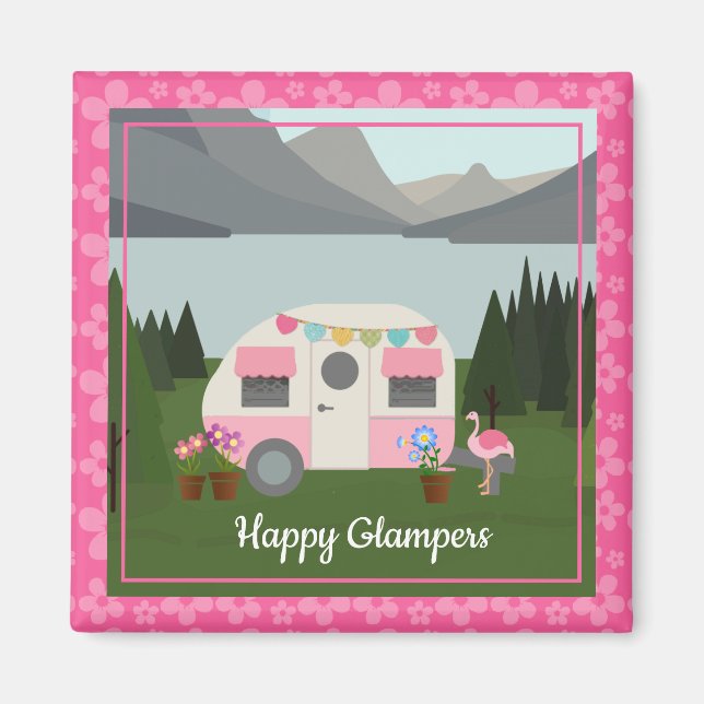 Pink Happy Camper Glampers Magnet (Vorne)