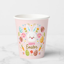 Pink Happy Easter Bunny Floral Pappbecher
