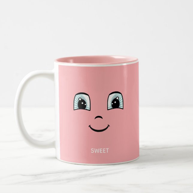 Pink Happy Face mit Personalisiertem Text und Mono Zweifarbige Tasse (Links)