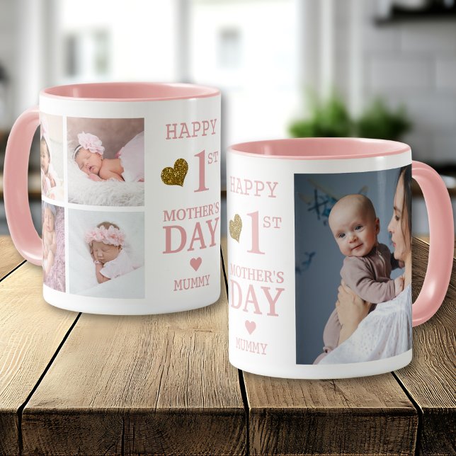Pink Happy First Mother's Day Mummy 5 Photo   Tasse (Von Creator hochgeladen)