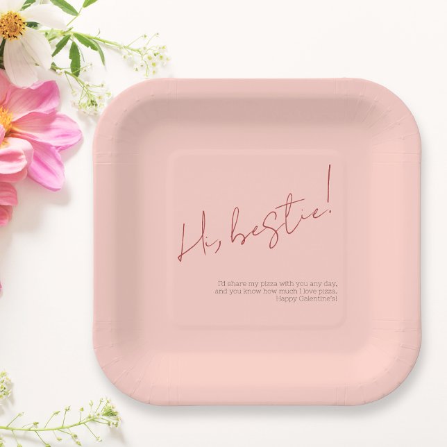 Pink Happy Galentine Minimalistisch Moderne Bestie Pappteller (Pink Happy Galentine Minimalist Modern Bestie Paper Plates)