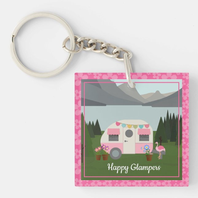 Pink Happy Glamper Campers Acrylic Schlüsselanhäng Schlüsselanhänger (Vorderseite)