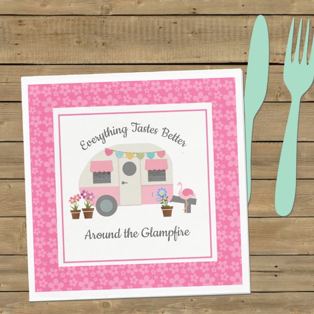Pink Happy Glamper Party Paper Napkin Serviette (Von Creator hochgeladen)
