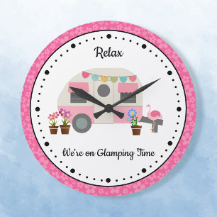 Pink Happy Glamper Time Acrylic Wall Clock Große Wanduhr