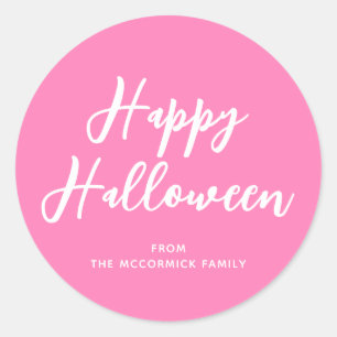 Pink Happy Halloween Moderne Script Typografie Runder Aufkleber