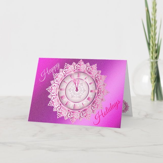 Pink Happy Holidays Karte (Vorderseite)