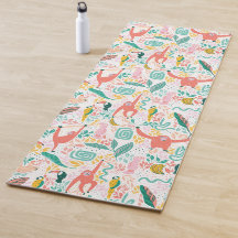Pink Happy Jungle Animal Pattern & Tropical Blätte