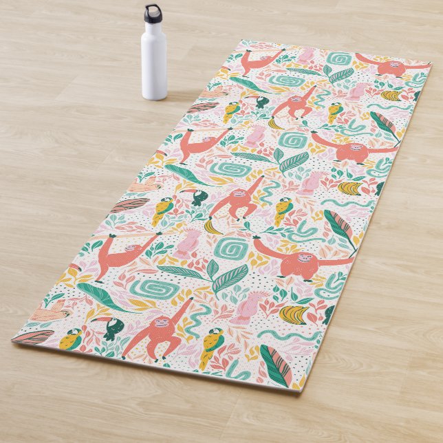 Pink Happy Jungle Animal Pattern & Tropical Blätte Yogamatte (Beispiel)