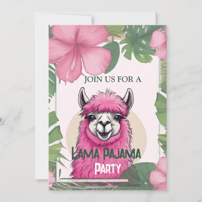 Pink Happy lächelnd Pajama Lama Einladung (Vorderseite)