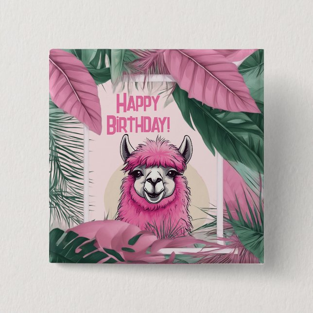Pink Happy Lama lächeln Button (Vorderseite)