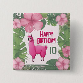 Pink Happy Lama lächeln Button