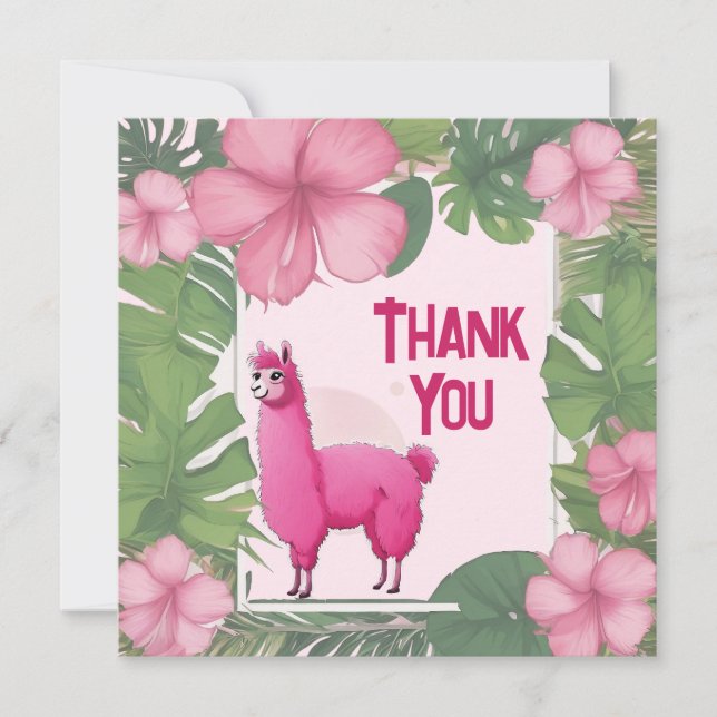 Pink Happy Lama lächeln Dankeskarte (Vorderseite)