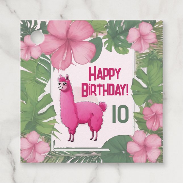 Pink Happy Lama lächeln Geschenkanhänger (Vorderseite)