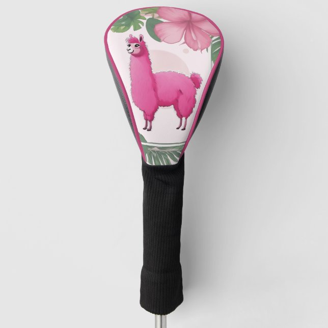 Pink Happy Lama lächeln Golf Headcover (Vorderseite)