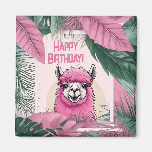 Pink Happy Lama lächeln Magnet (Vorne)