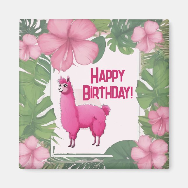 Pink Happy Lama lächeln Magnet (Vorne)
