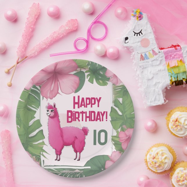 Pink Happy Lama lächeln Pappteller (Party)