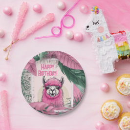 Pink Happy Lama lächeln Pappteller