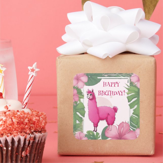 Pink Happy Lama lächeln Quadratischer Aufkleber (Party)