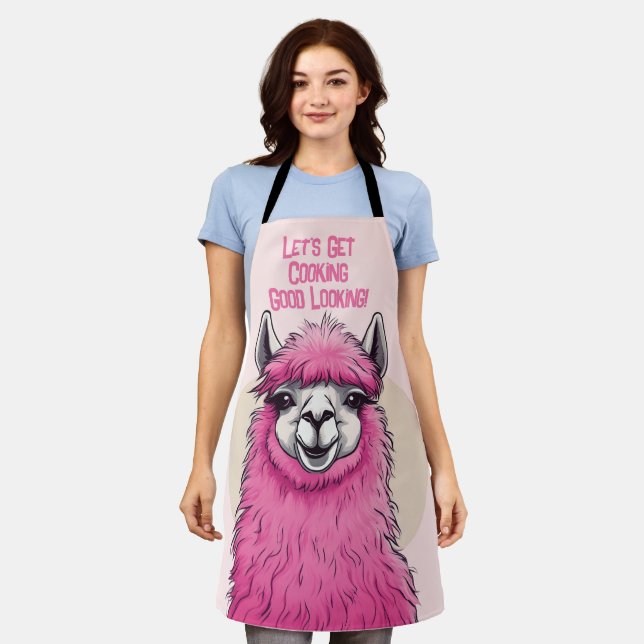 Pink Happy Lama lächeln Schürze (Getragen)