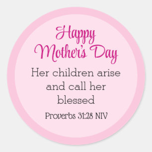 Pink Happy Mother's Day Bible Verse Simple Runder Aufkleber