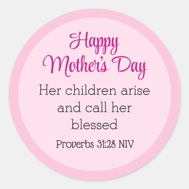 Pink Happy Mother's Day Bible Verse Simple Runder Aufkleber (Vorderseite)