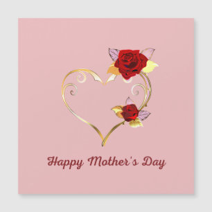 Pink Happy Mother's Day Gold Heart Rote Rose Card Magnetkarte