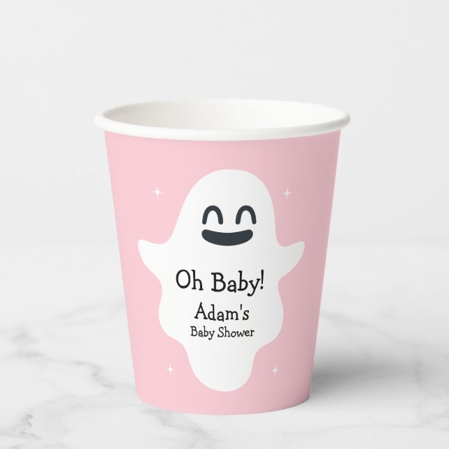 Pink Happy Niedlich Ghost Halloween Fall Baby Dusc Pappbecher (Vorderseite)