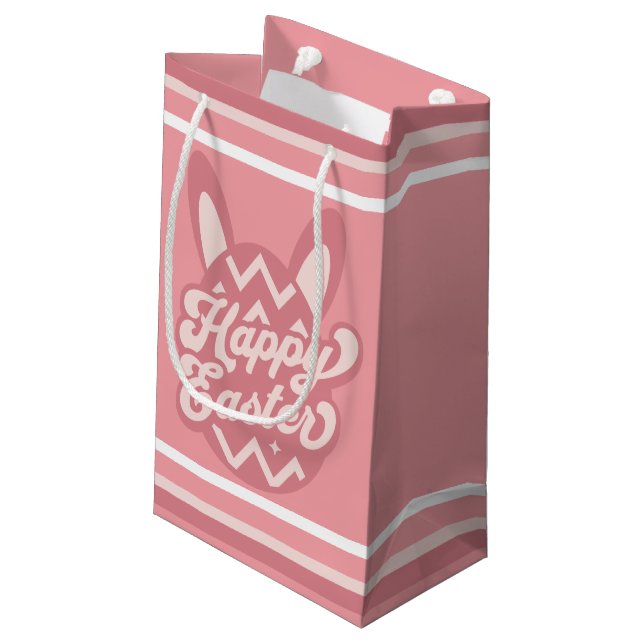 Pink Happy Oaster Bunny Kleine Geschenktüte (Rückseite Schrägansicht)
