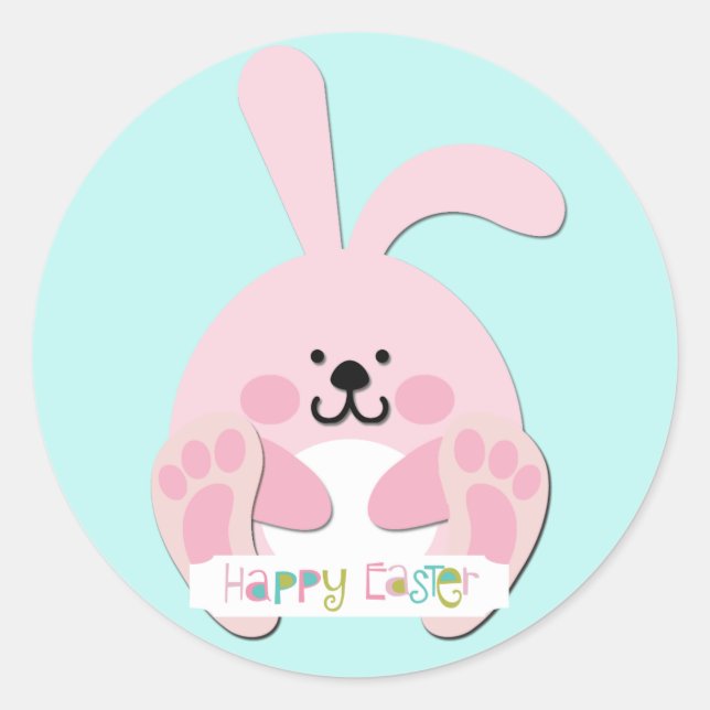 Pink Happy Oaster Bunny Runder Aufkleber (Vorderseite)