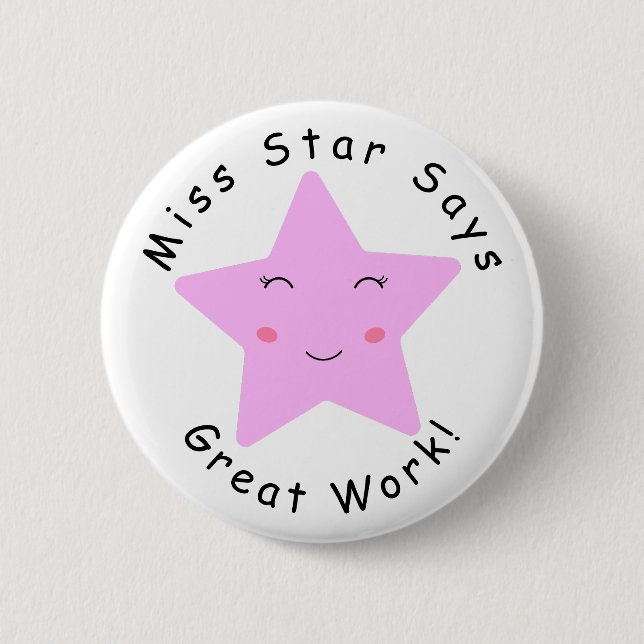 Pink Happy Star Girl Great Work Button (Vorderseite)