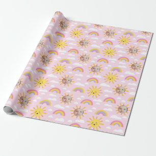 Pink Happy Sun und Sky Custom Foto Wrapping Paper Geschenkpapier