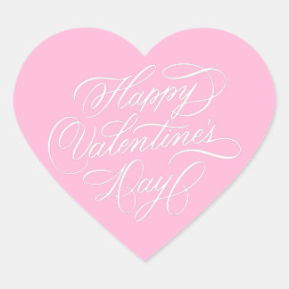 Pink Happy Valentines Day Calligraphy  Herz-Aufkleber
