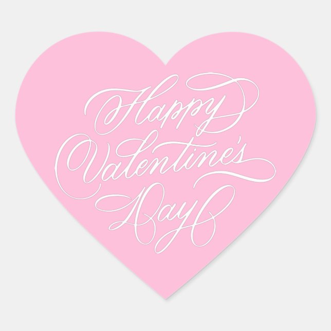 Pink Happy Valentines Day Calligraphy  Herz-Aufkleber (Vorderseite)