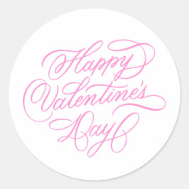 Pink Happy Valentines Day Calligraphy Runder Aufkleber