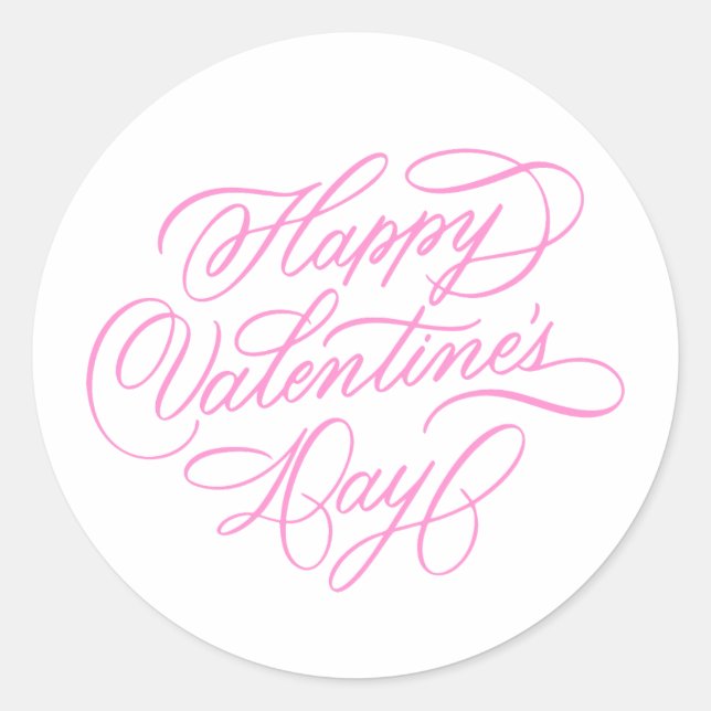 Pink Happy Valentines Day Calligraphy Runder Aufkleber (Vorderseite)