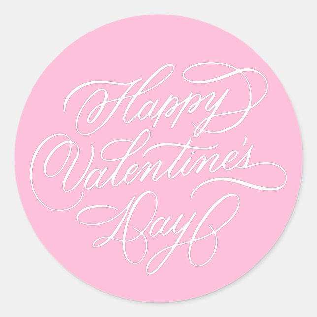 Pink Happy Valentines Day Elegant Calligraphy  Runder Aufkleber (Vorderseite)