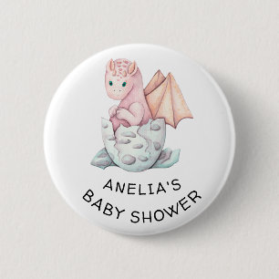 PINK HATCHING DRAGON BABY DUSCHE BUTTON