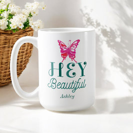 Pink He Beautiful Zitat Green Typografie Kaffeetasse