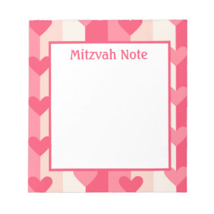 Pink Hearls Girls Mitzvah Notes Notepad Notizblock