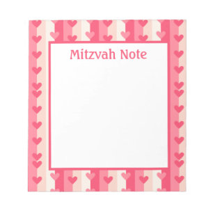 Pink Hearls Girls Mitzvah Notes Notepad Notizblock