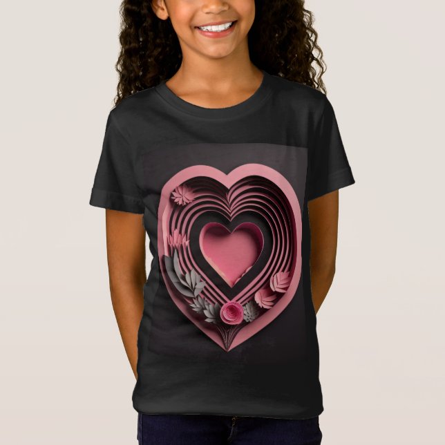 Pink Heart 3D Paper Art Design T - Shirt (Vorderseite)