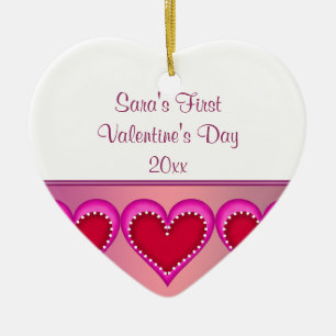 Pink Heart Baby Foto Erster Valentinstag Keramik Ornament