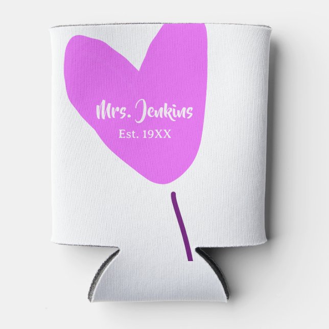 Pink heart balloon Mrs add name est. Add year love Dosenkühler (Vorderseite)