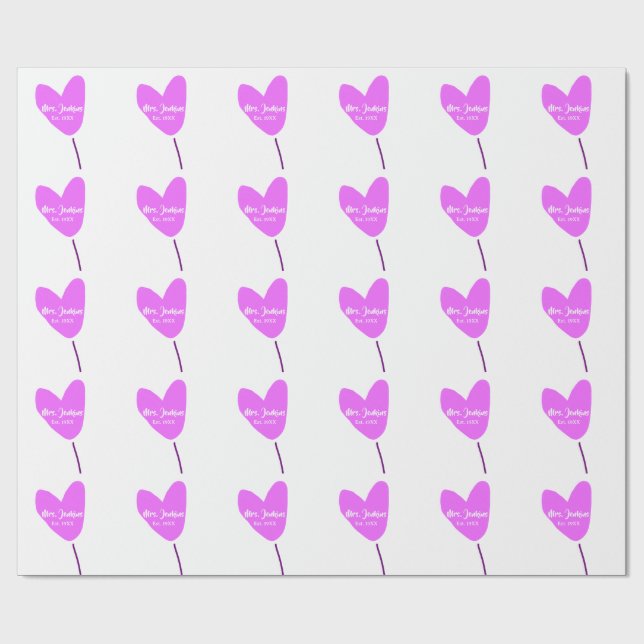 Pink heart balloon Mrs add name est. Add year love Geschenkpapier (Flach)